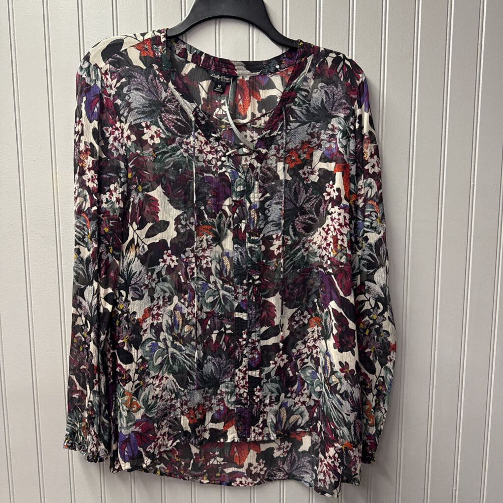 MULTIPLES,SHEER FLORAL TOP ,MULTI,M