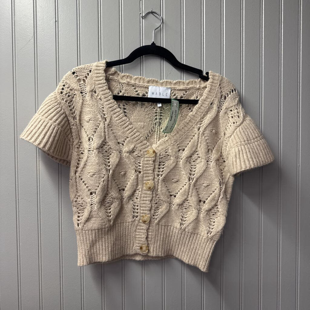 HEM &THREAD,SWEATER VEST TOP ,BLUE WHT,S