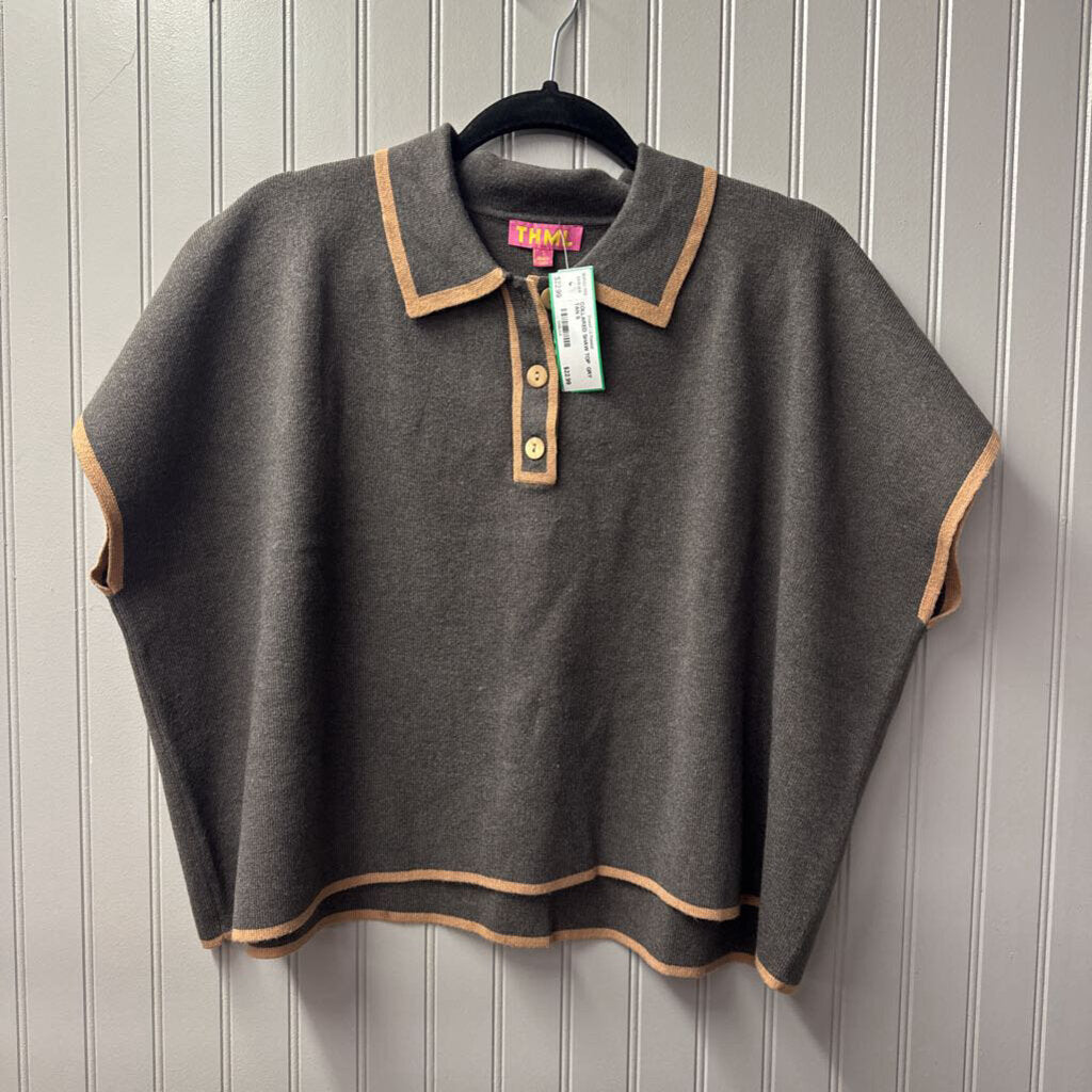 THML,COLLARED SHAW TOP ,GRY TAN,S