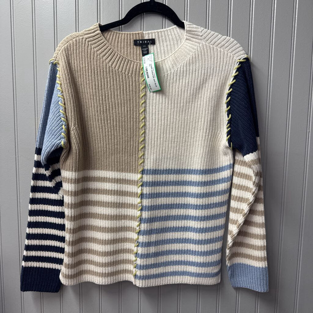 TRIBAL,STRIPE SWEATER,WHT BLUE,PS