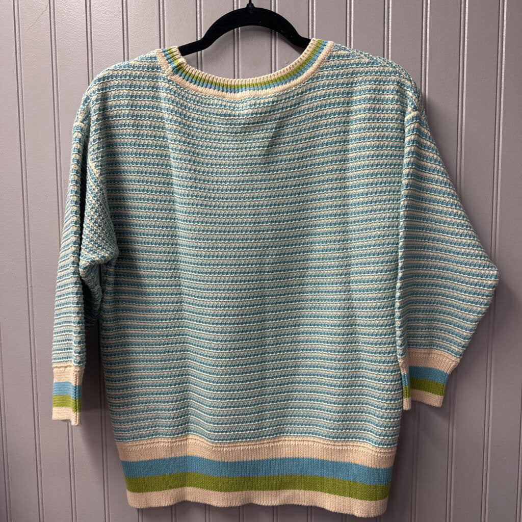 KNIT STRIP SWEATER,BLUE GRN,PS