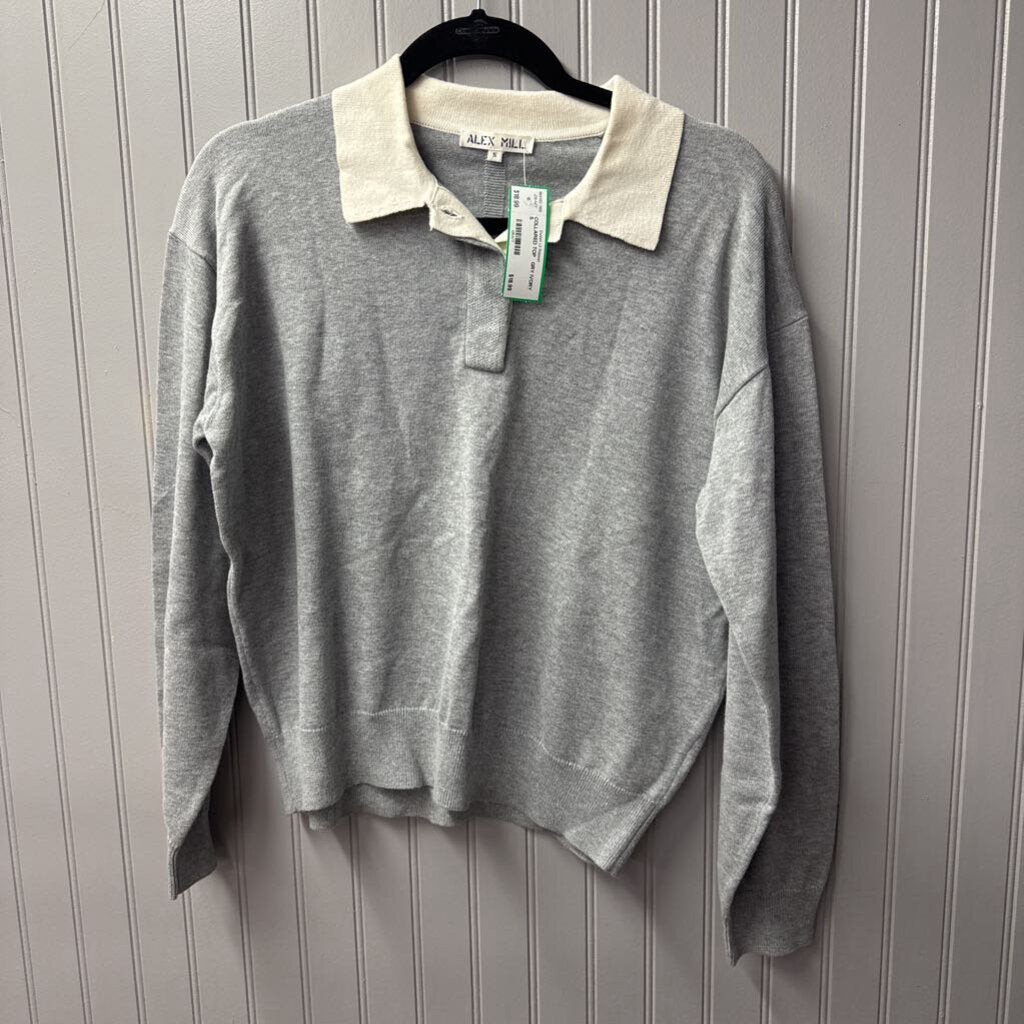 ALEX MILL,COLLARED TOP ,GRY IVORY,S
