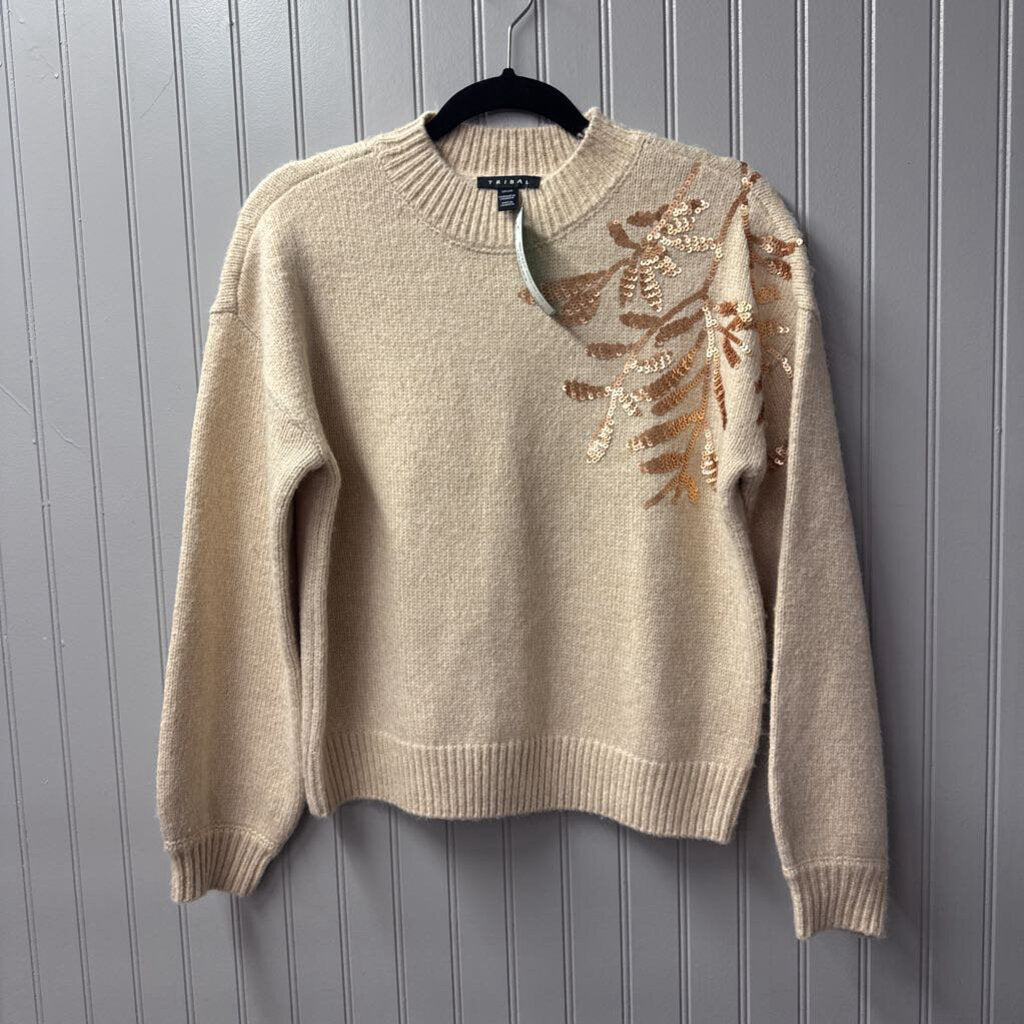 TRIBAL,SEQ SHLDR SWEATER,TAN GOLD,XS