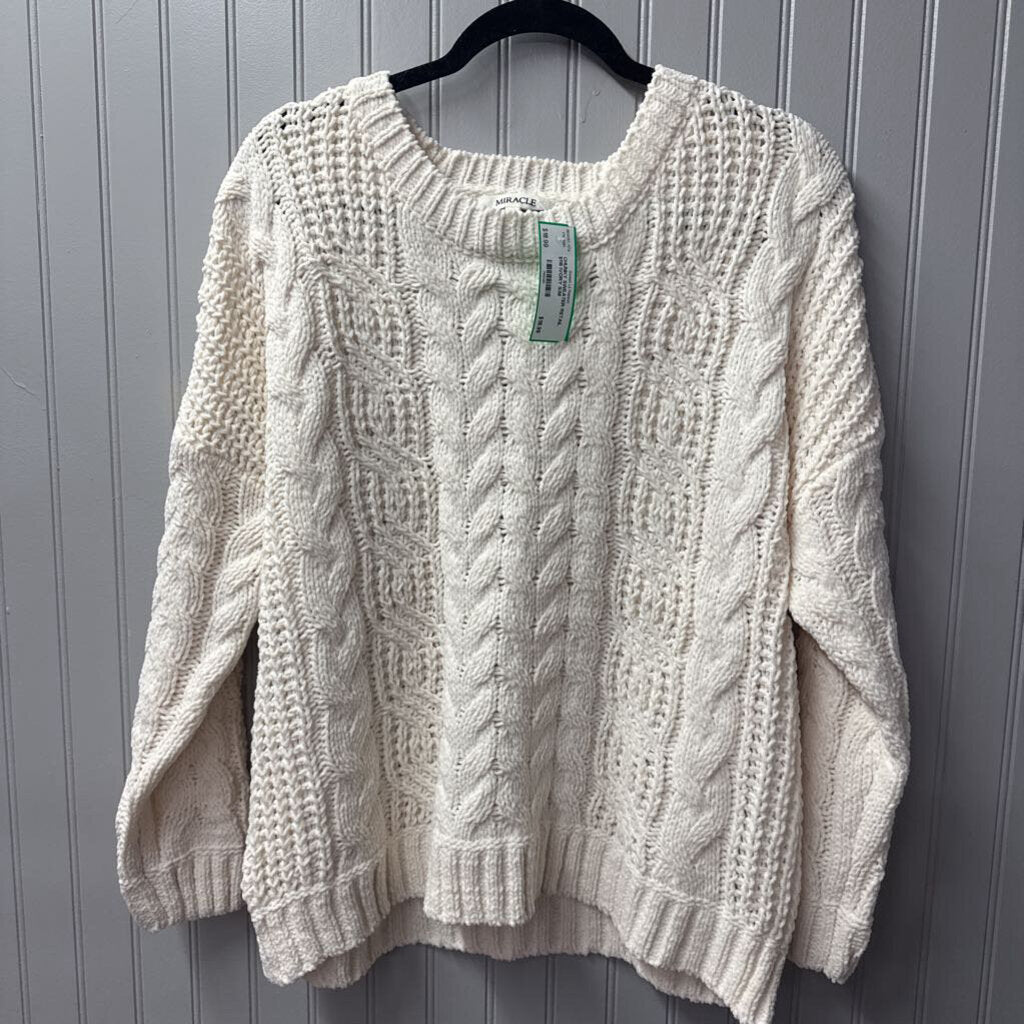 MIRACLE,CHUNKY SWEATER RETAIL $118,IVORY,S/M