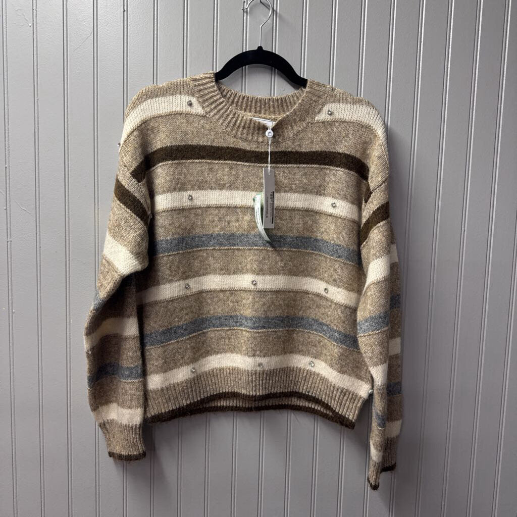 Sage,NWT STRIPE SWEATER ,BRN BLUE,S