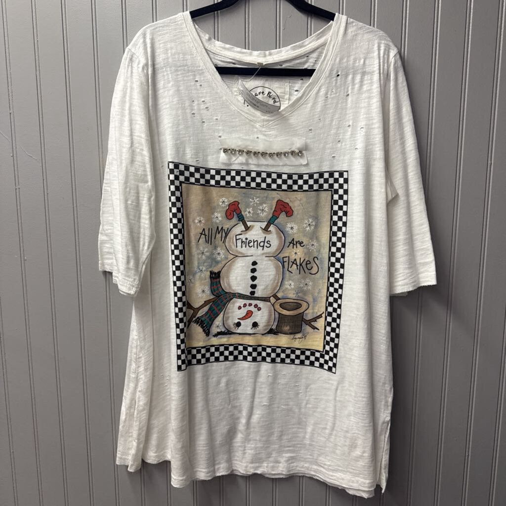 A RARE BIRD,ARB FRIENDSRFLAKES JEWELED TOP ,WHT ,L/XL