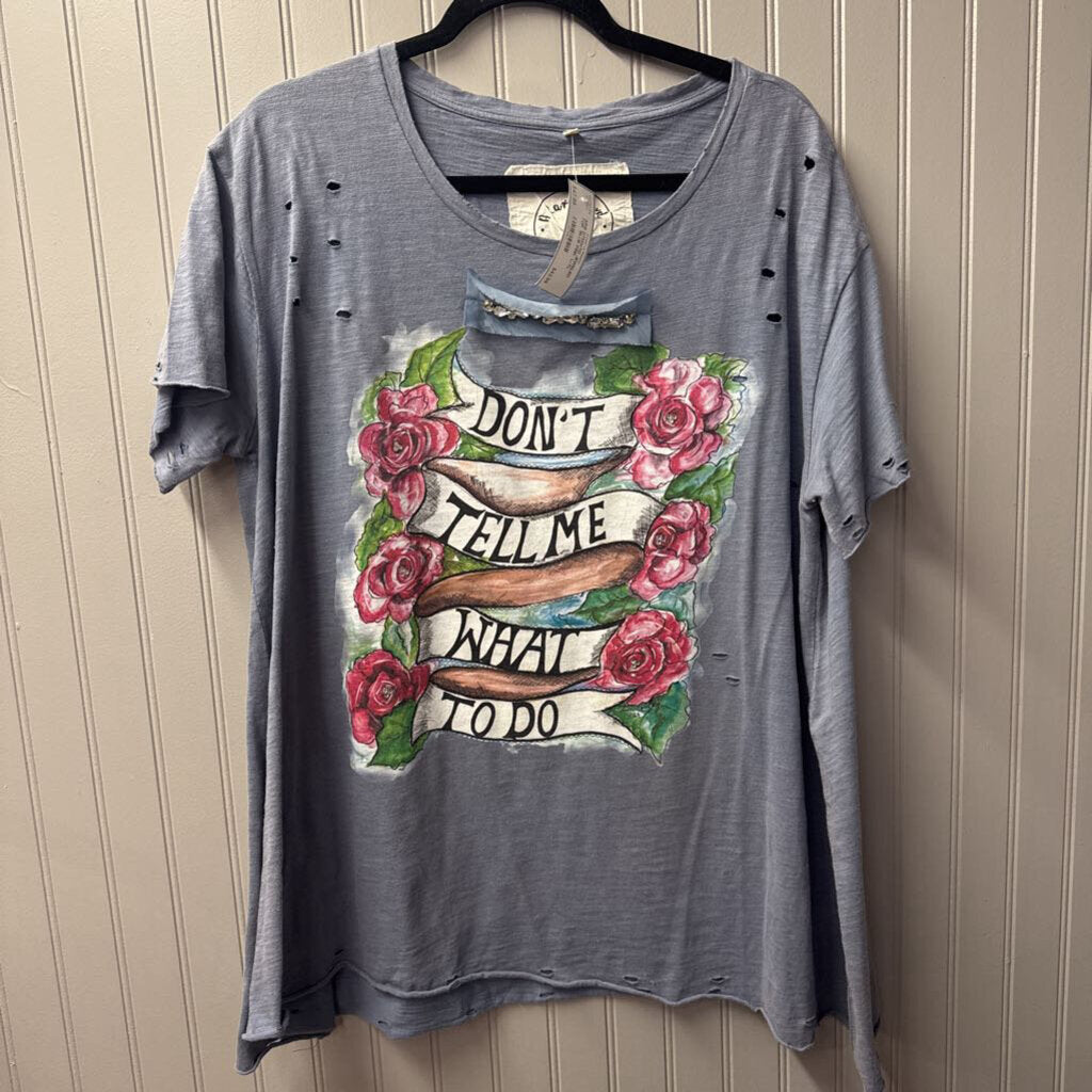 A RARE BIRD,ARB DTMWTD JEWELED TOP ,BLUE PINK ,L/XL