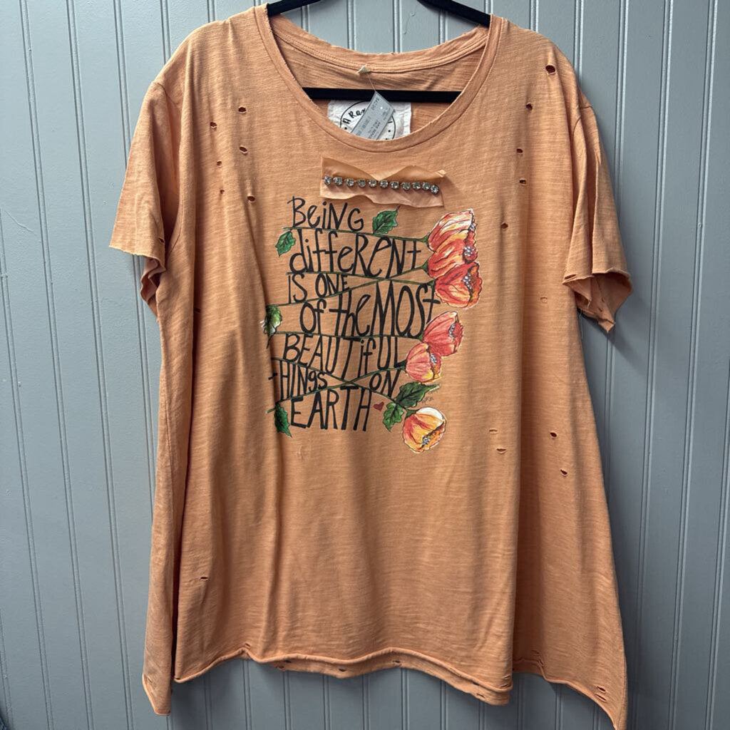 A RARE BIRD,ARB BEINGDIF JEWELED TOP ,ORG,L/XL