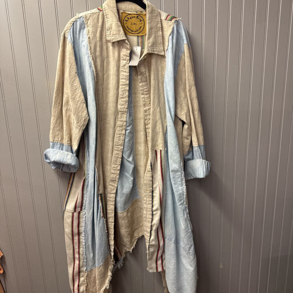 A RARE BIRD,ARB DENIM PLAID AZTEC KIMONO ,MULTI ,L/XL
