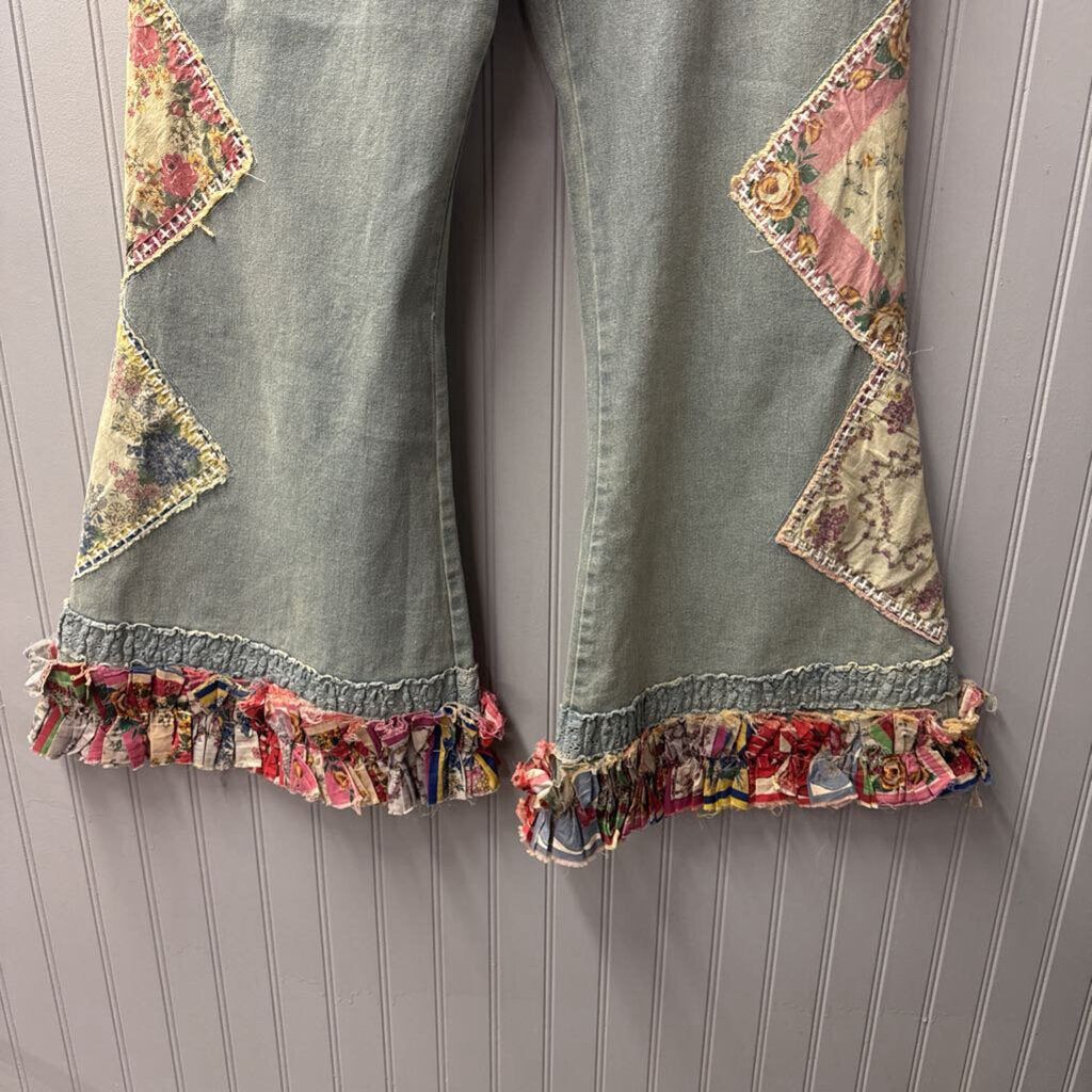 A RARE BIRD,ARB PATCH FLARE PANT ,BLUE MULTI ,XL