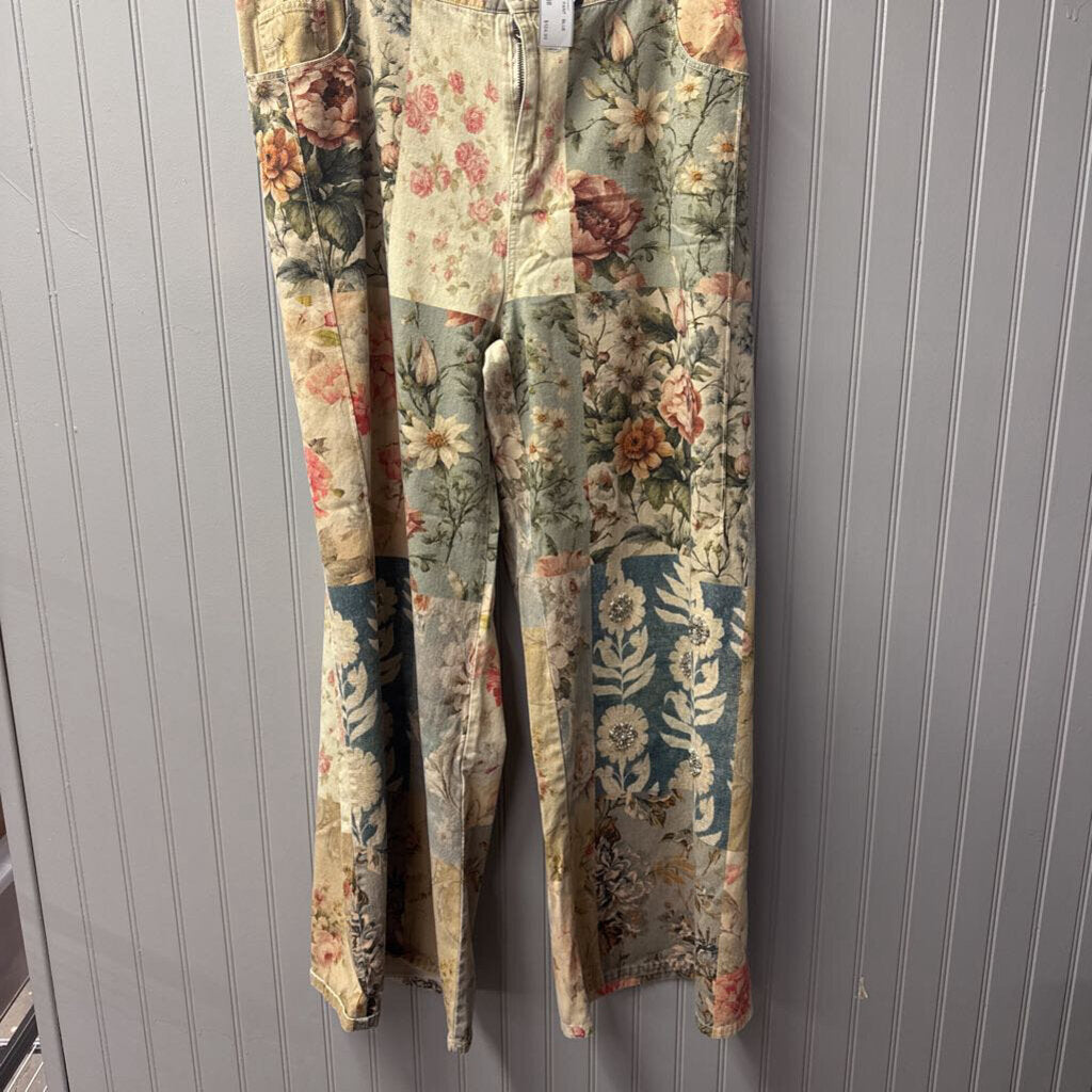 A RARE BIRD,ARB FLORAL PANT ,BLUE MULTI ,XL