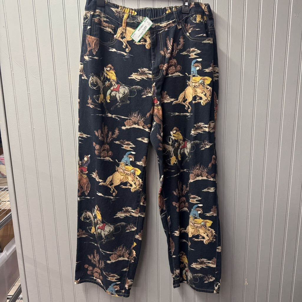 NO BRAND,COWBOY HORSE PANTS,DENIM,1XL
