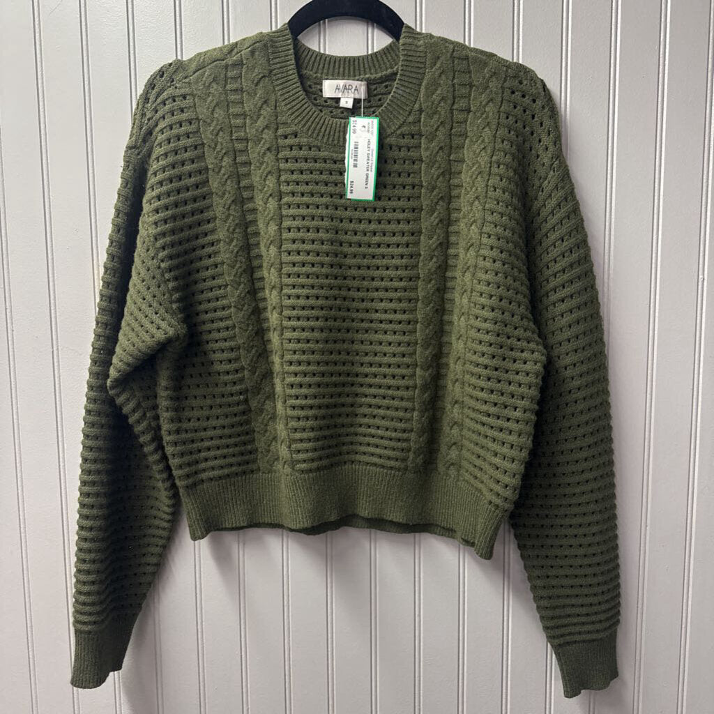 AVARA,HOLEY SWEATER,GREEN,S