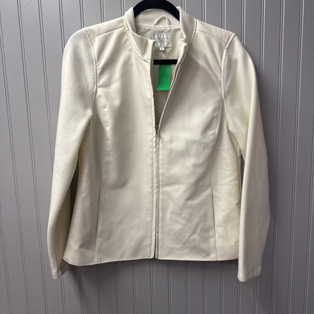 JACLYN SMITH,*ZIP JACKET W/ SWEATER SLEEVE ,OFF WHITE,M