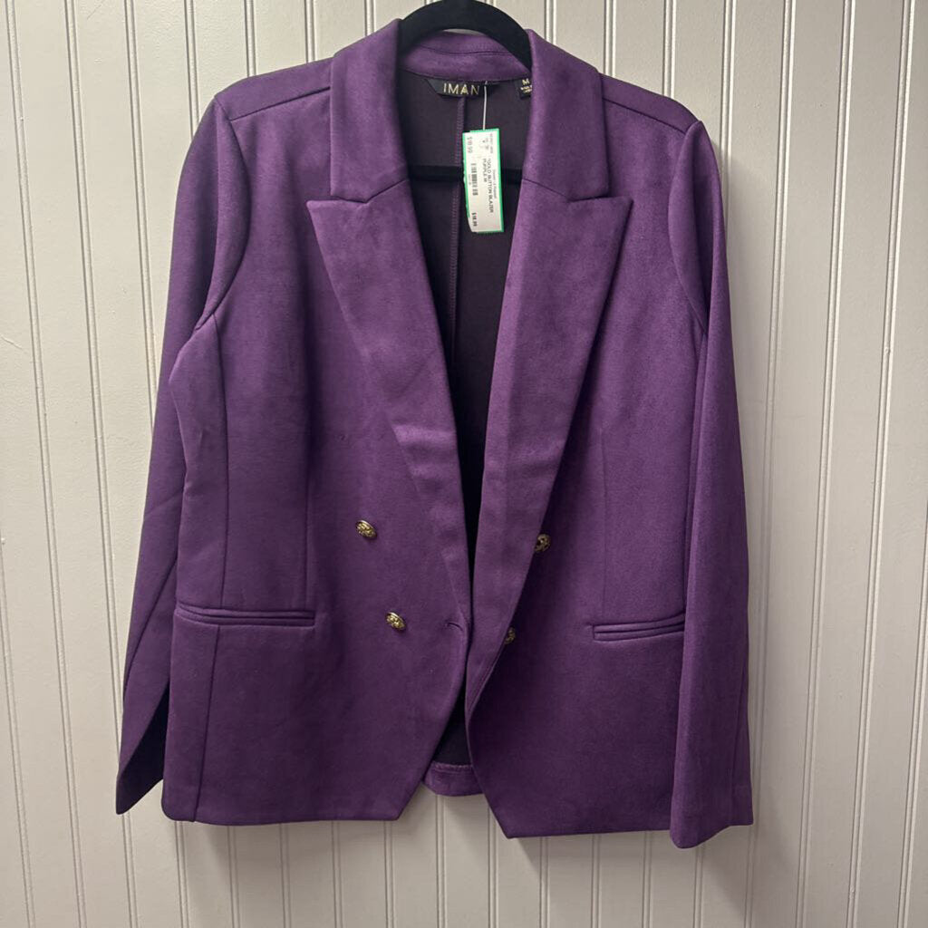 IMAN,*GOLD BUTTON BLAZER,PURPLE,M