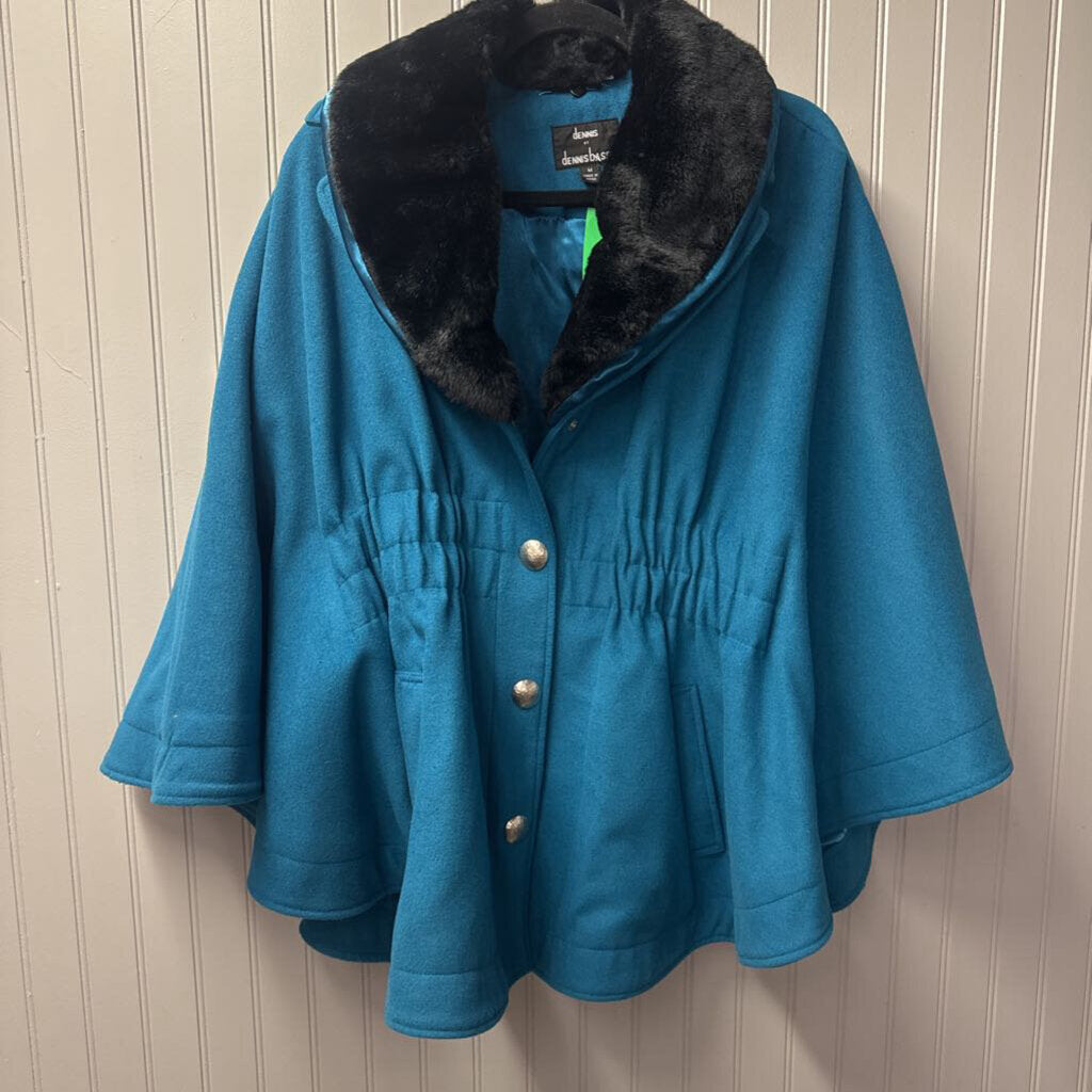 DENNIS BASSO,FUR TRIM CAPE,BLUE,M
