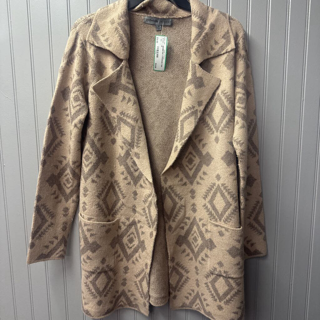 ABSOLUTELY FAMOUS,GEOMETRIC CARDIGAN,TAN,M