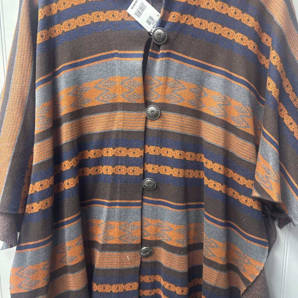 CRUEL,NWT AZTEC SHAW CARDIGAN RETAIL $119,ORG BRN BLUE,M/L