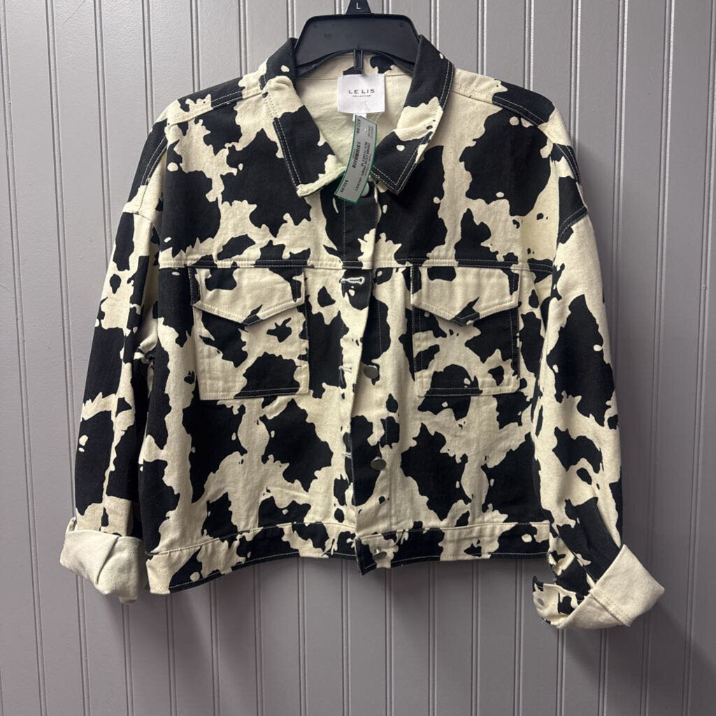 LELIS,DENIM COW PRINT JACKET ,BLK IVORY,M