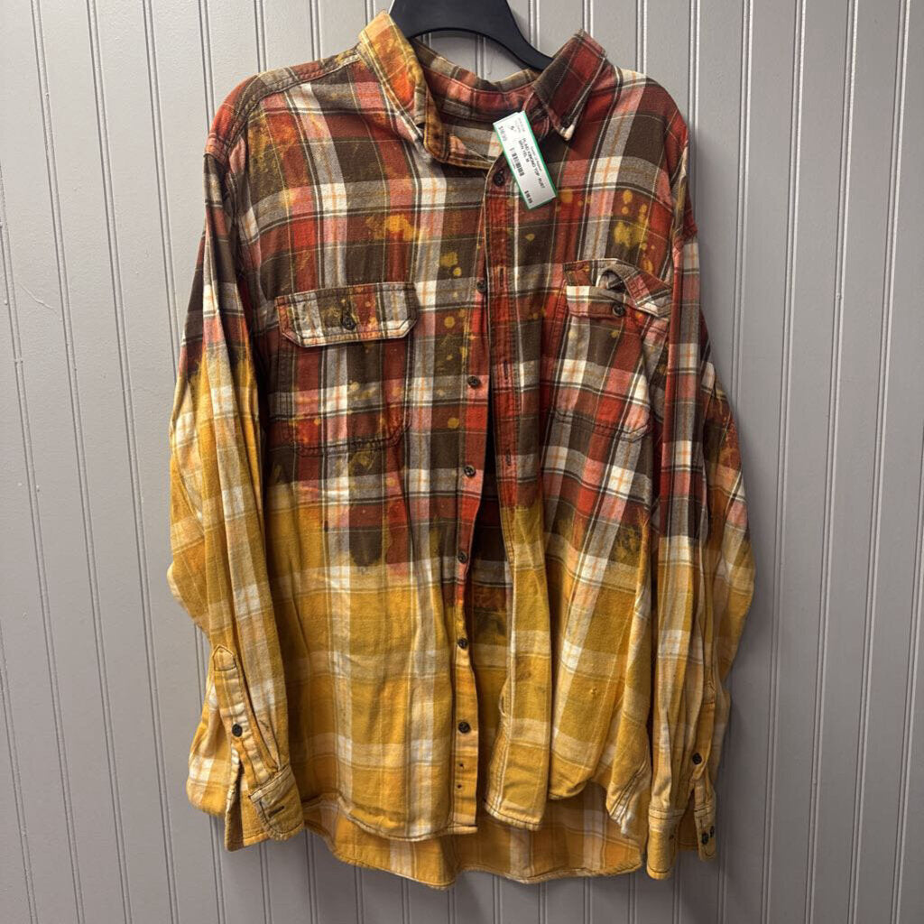 PLAID KIMONO TOP ,RUST BRN YEL,M