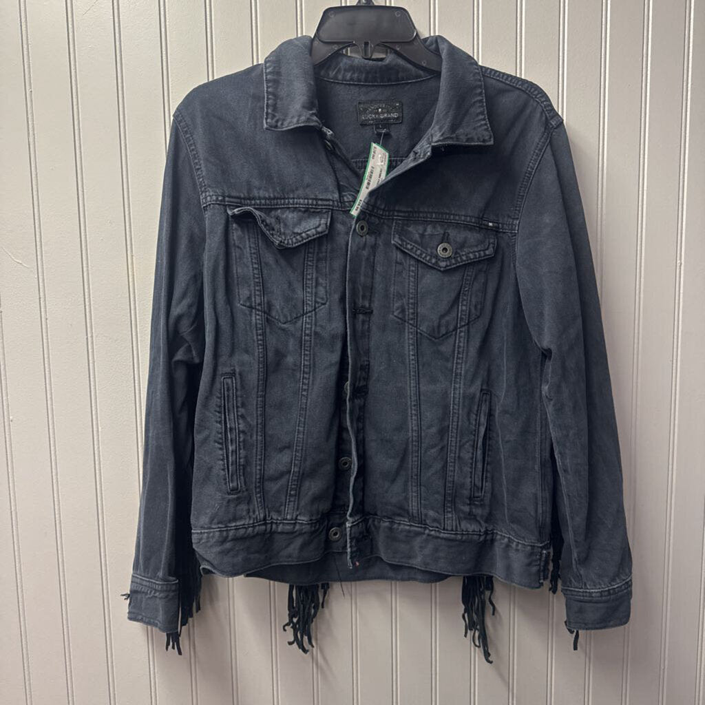 LUCKY BRAND,DENIM FRINGE JACKET,BLK,L