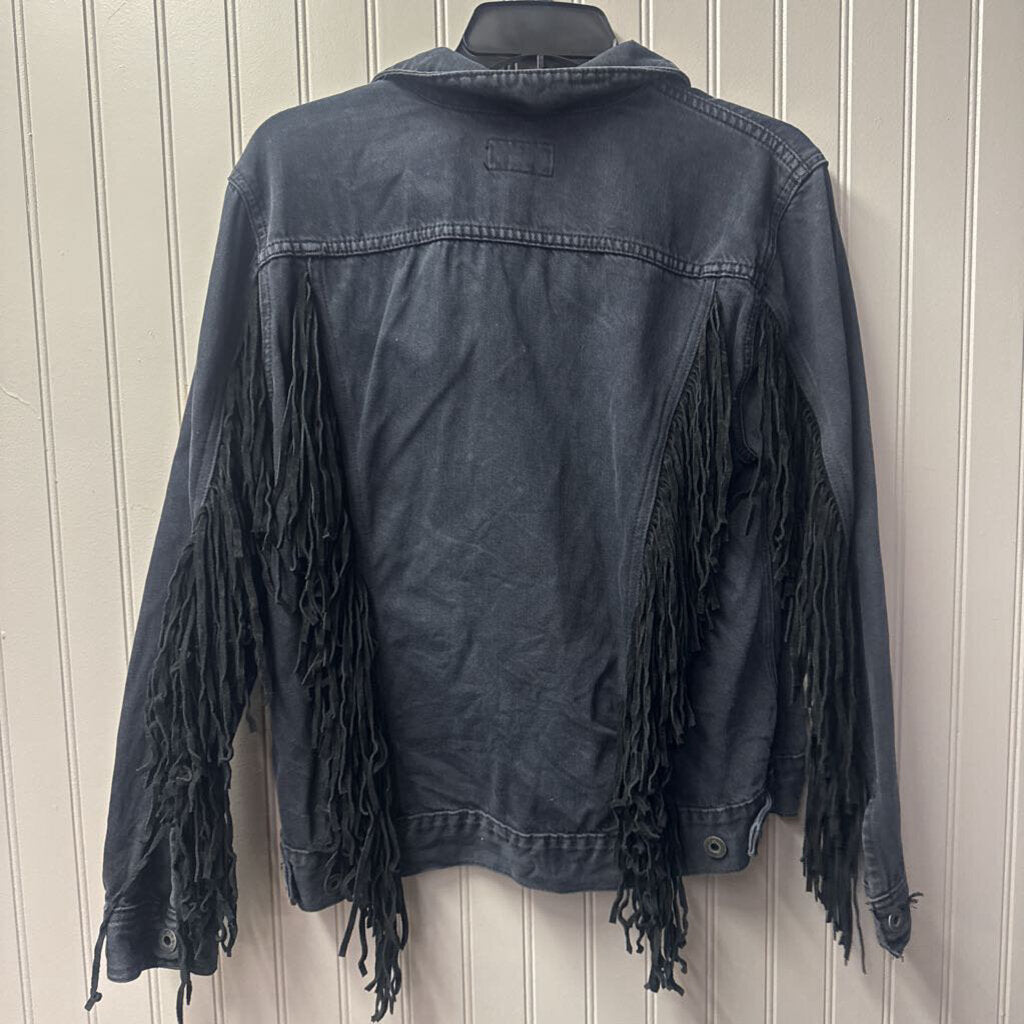 LUCKY BRAND,DENIM FRINGE JACKET,BLK,L