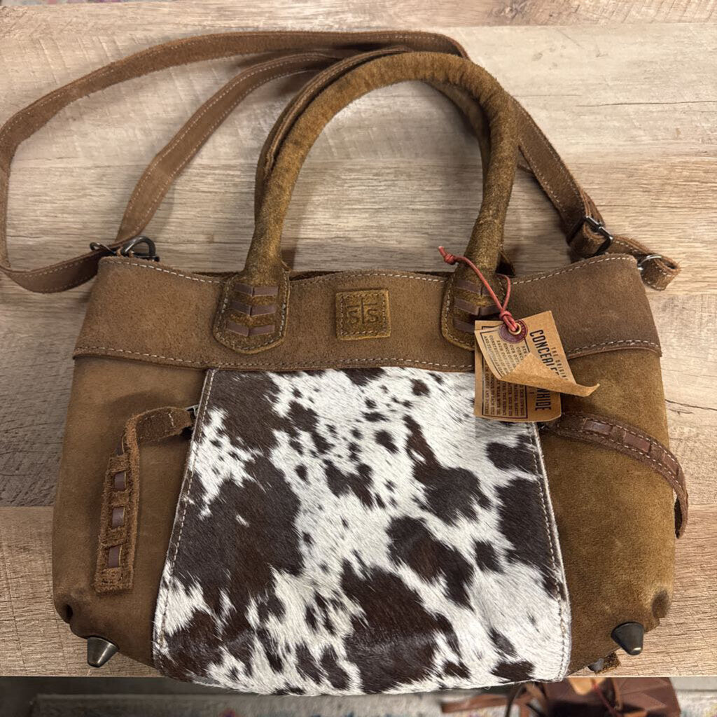 STS,NWT LEATHER HIDE CROSSBODY,BRN BLK WHT