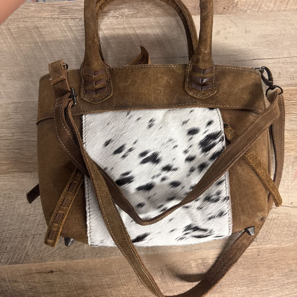 STS,NWT LEATHER HIDE CROSSBODY,BRN BLK WHT