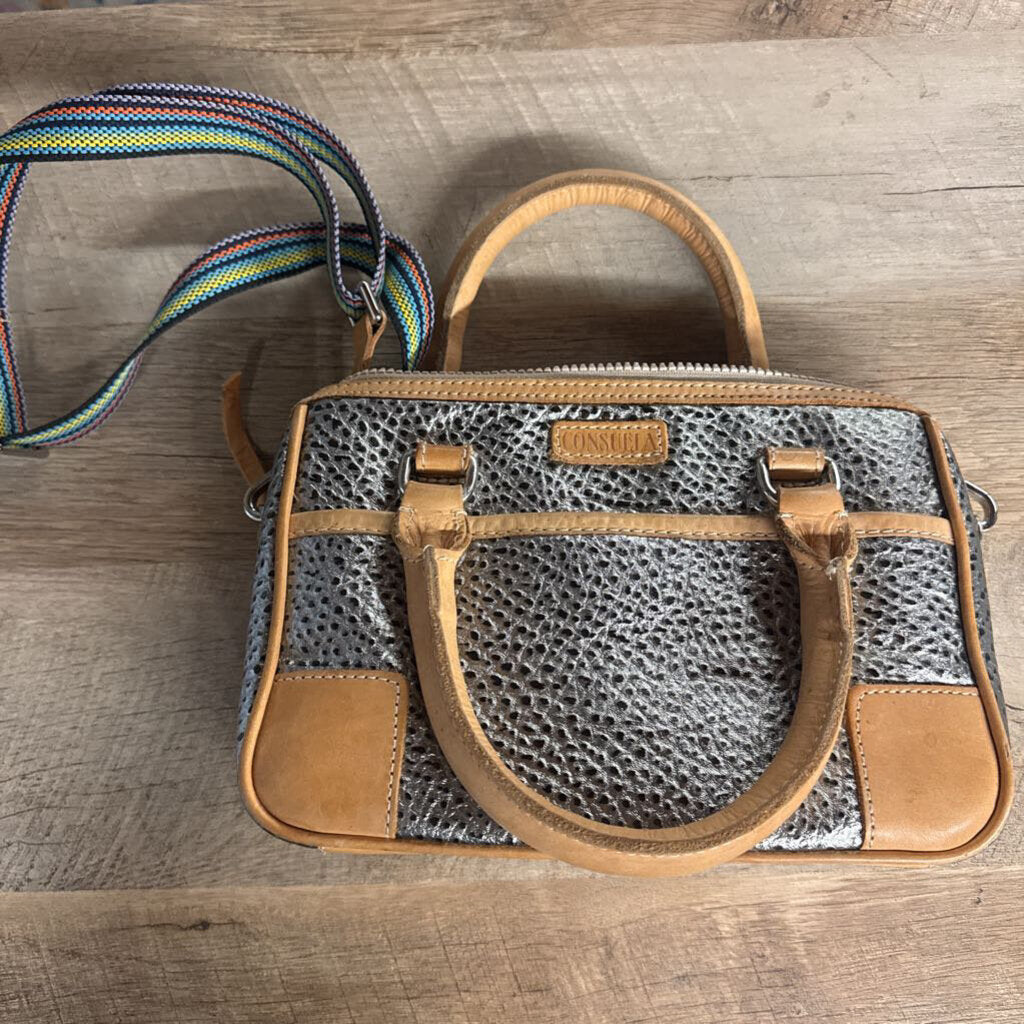 CONSUELA,CONSUELA TOMMY MINI TOTE RETAIL $225 SOLD OUT,GRY BLK CAMEL