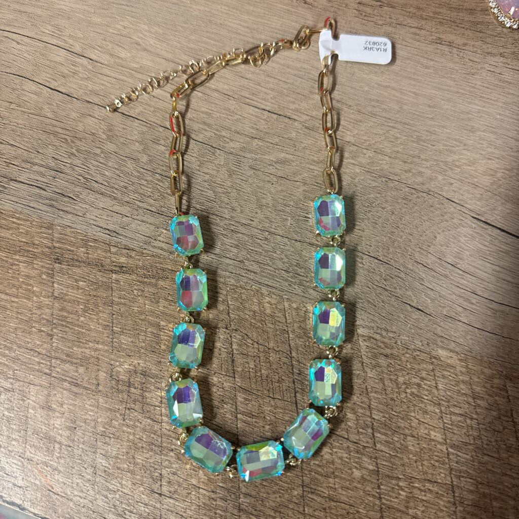 MULTI JEWEL RECTANGLE NECKLACE,BLUE
