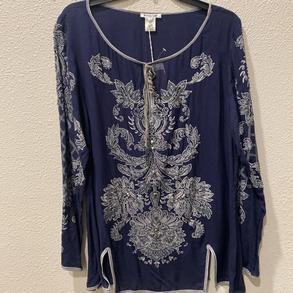 KRISTA LEE,women,Designer,KRISTALEE BEADED LS TOP,NAVY,S