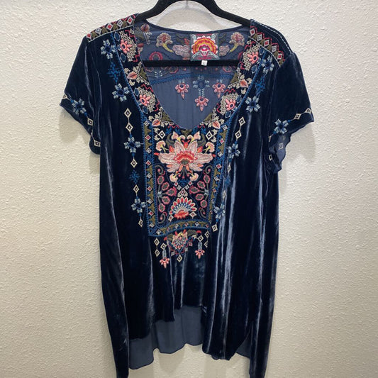 JOHNNY WAS,JWAS FLORAL VELVET TUNIC ,BLUE,L