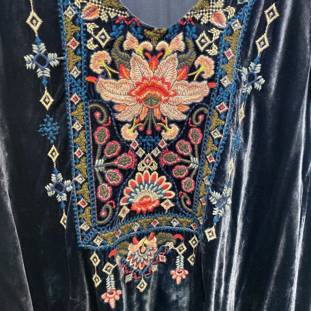 JOHNNY WAS,JWAS FLORAL VELVET TUNIC ,BLUE,L