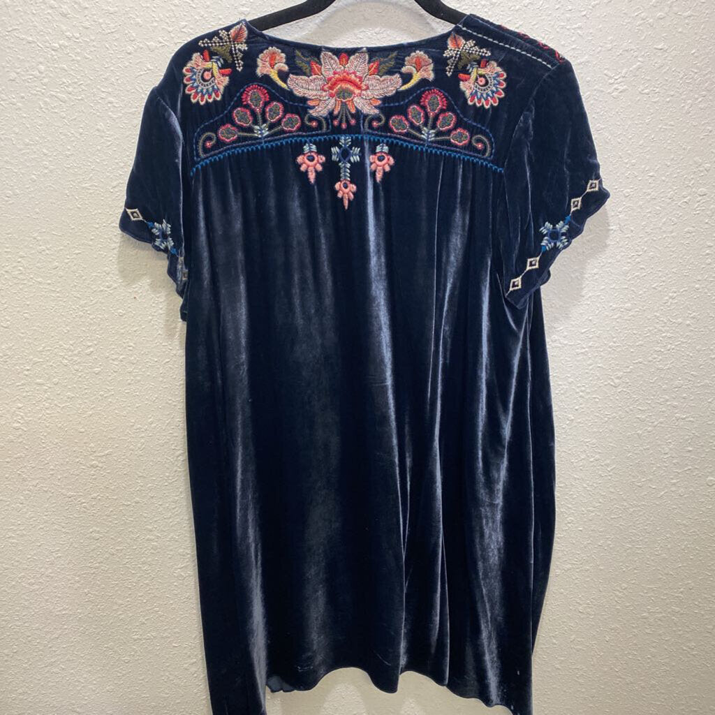 JOHNNY WAS,JWAS FLORAL VELVET TUNIC ,BLUE,L