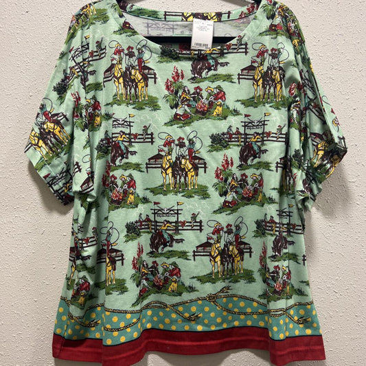 DOUBLE D RANCH,women,Tops,DD COWGIRL SS,TURQ,XL