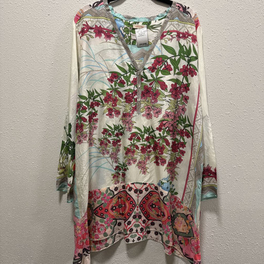 JOHNNY WAS,women,Tops,JW SILK TUNIC LS,CREAM/MULTI,L