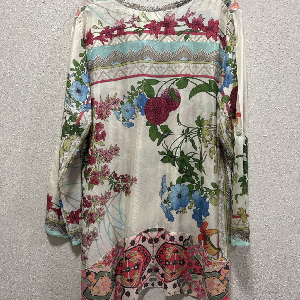 JOHNNY WAS,women,Tops,JW SILK TUNIC LS,CREAM/MULTI,L